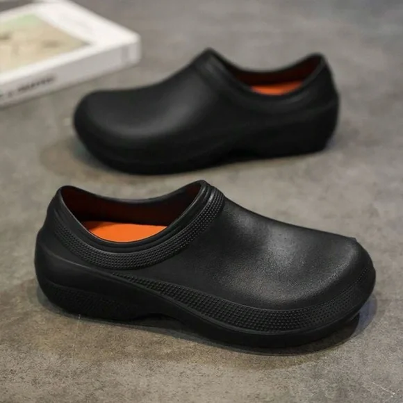 Men’s Chef Work Shoes | Non-Slip Waterproof Clogs Black - Picture 2 of 7